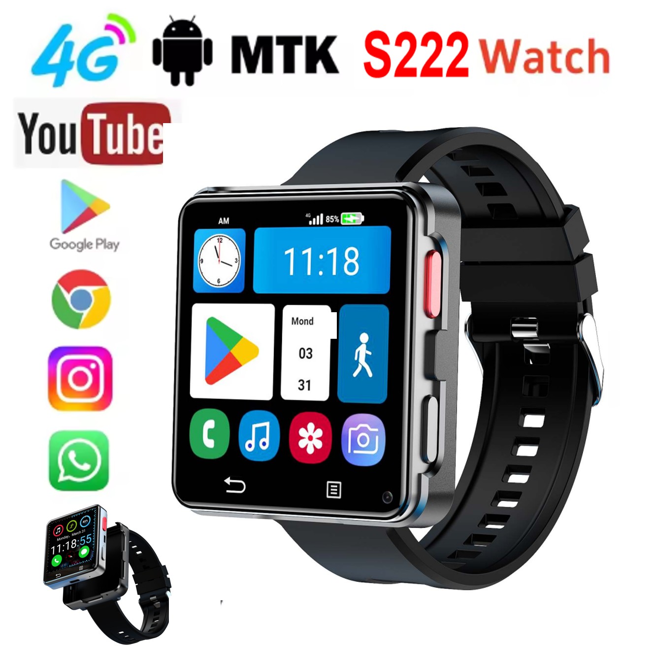 Smart Watch - Smartwatch S222 4G con scheda SIM,